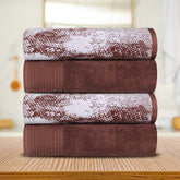 Cotton Marble Solid Jacquard Border Bath Towels Set of 4